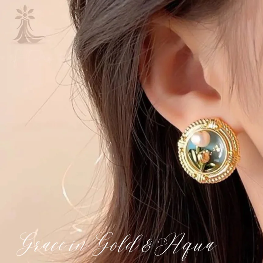 Vintage Monet Garden Styled Oil Painting Stud Earrings