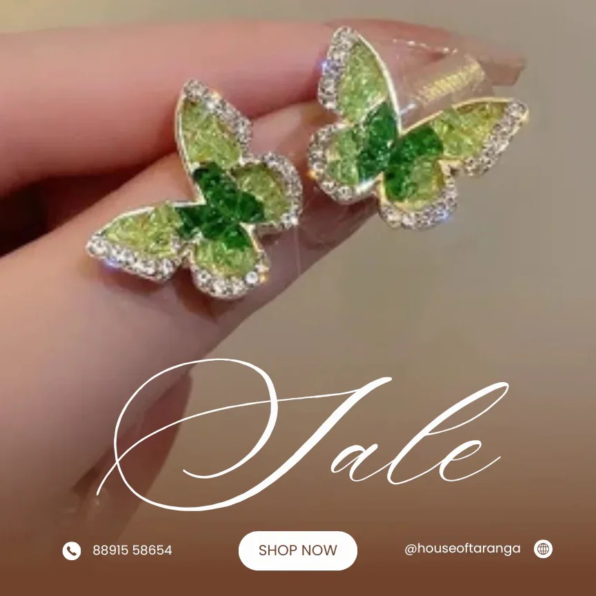 Green Gradient Crystals Butterfly Stud Earrings