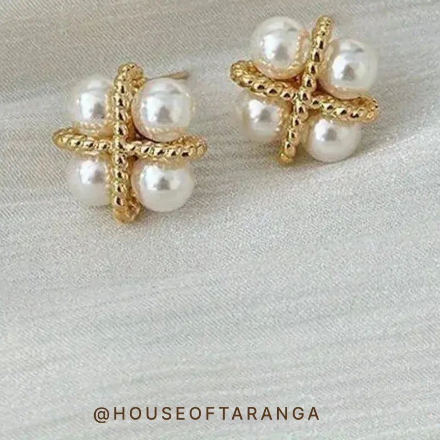 Cross Pearl Stud Earrings
