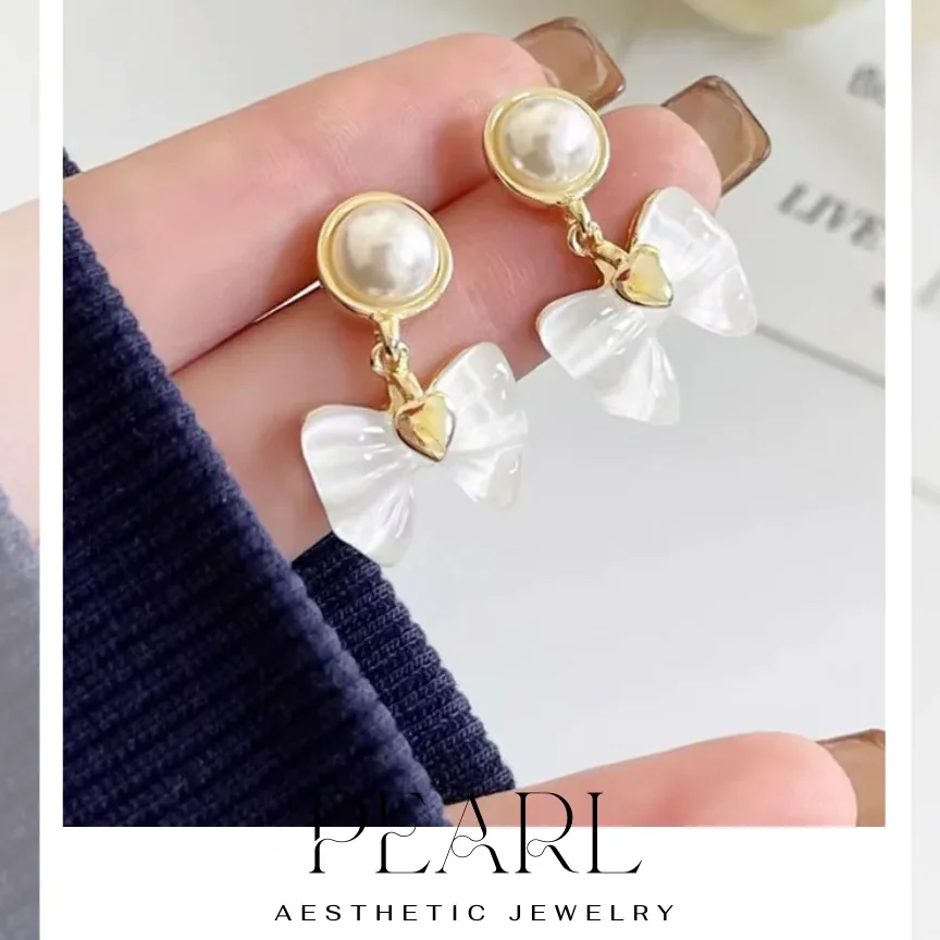 Crystal Bowknot Pearl Dangle Earrings