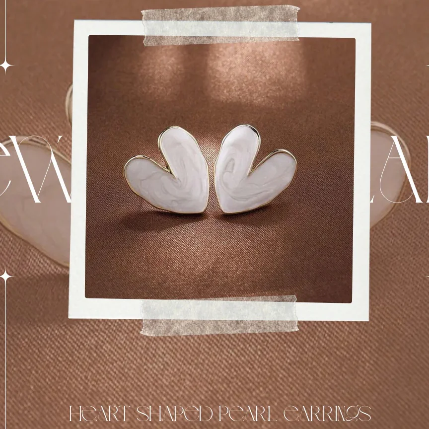 White Enamel Heart Studs