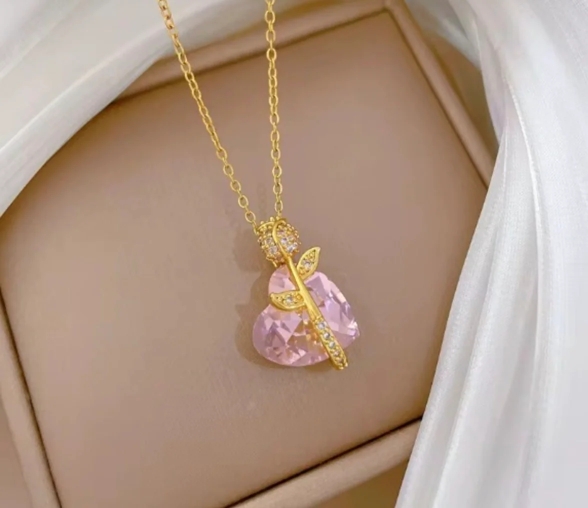 Crystal Pink Heart Pendant Necklace