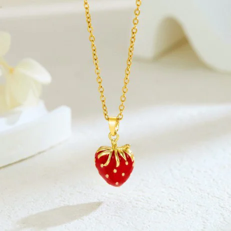 Golden Strawberry Charm Necklace