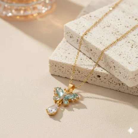 Golden Crystal Butterfly Necklace